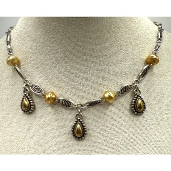 Brighton Two-Tone Silver & Gold Beaded Necklace With Teardrop Charms - Picture 1 of 9